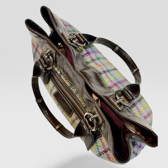 COACH Penelope Tattersall Wool Plaid Satchel Bag  Purple Interior patent trim EU - Picture 4 of 15
